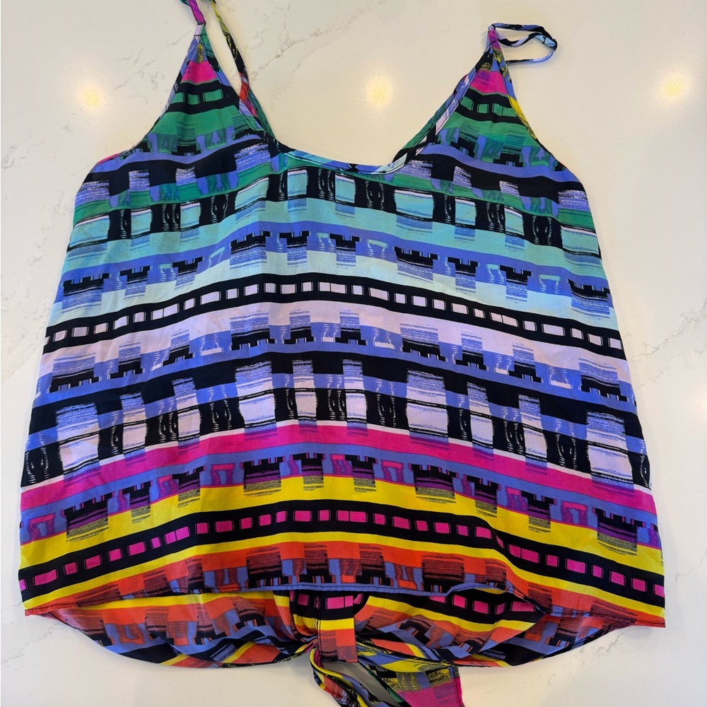 Rory Beca Blue and Purple Graphic Tie Front Camisole
